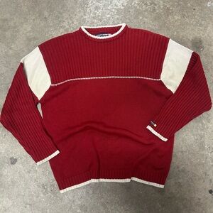 Point Zero y2k Red and Cream Knit Sweater